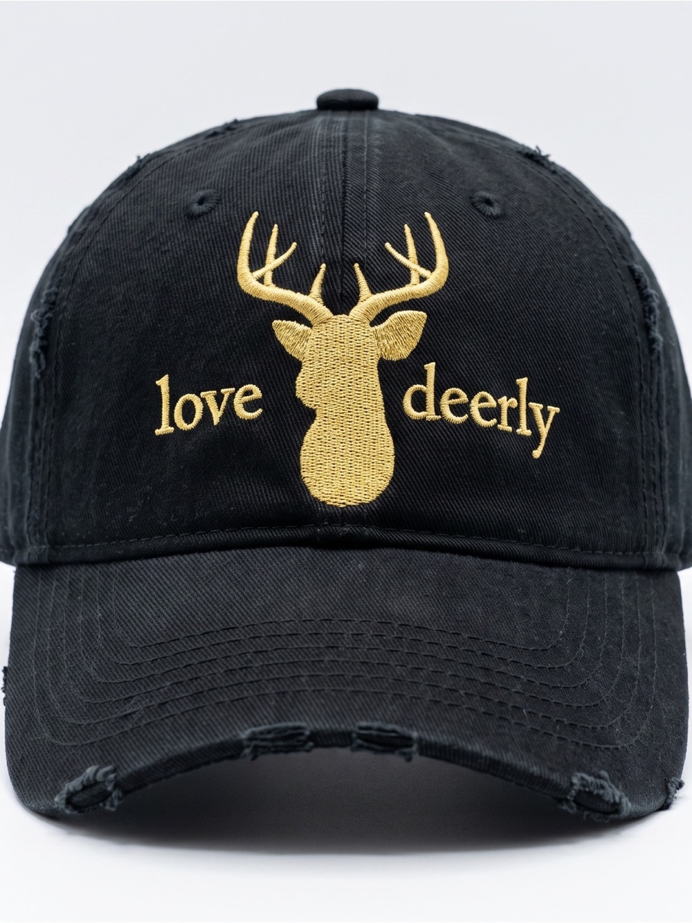 Simply Southern “Love Deerly” Adjustable Black Cap Hat w Gold Deer Embroidery